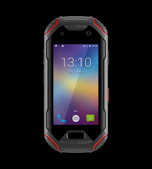 Atom Rugged smartphone with a black and red casing 