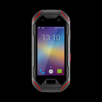 Atom Rugged smartphone with a black and red casing 